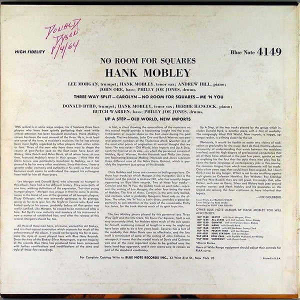 Hank Mobley : No Room For Squares (LP, Album, Mono)