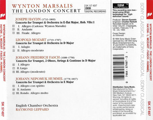 Joseph Haydn, Johann Nepomuk Hummel, Leopold Mozart, Johann Friedrich Fasch - Wynton Marsalis, English Chamber Orchestra, Raymond Leppard : Wynton Marsalis - The London Concert (CD, Album)