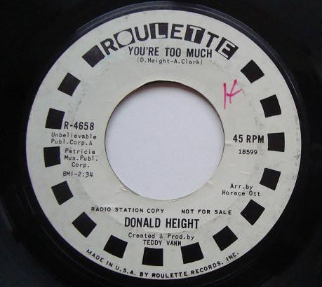 Donald Height : Song Of The Street / You're Too Much (7", Promo)