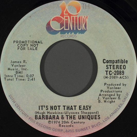 Barbara And The Uniques : It's Not That Easy (7", Single, Promo, Com)