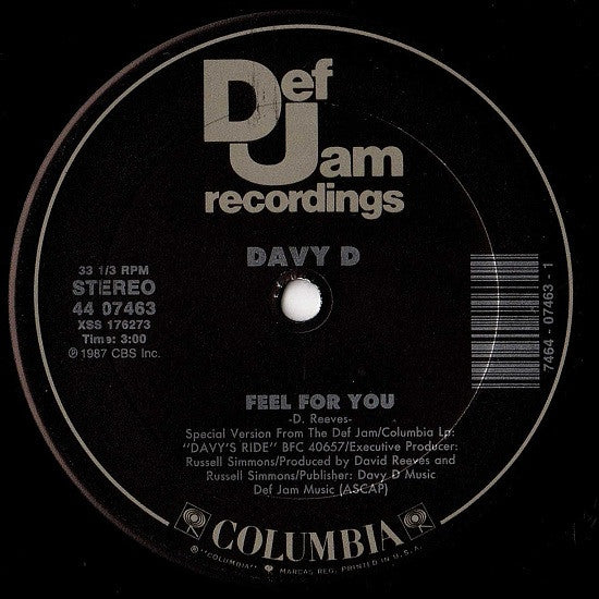 Davy D : Feel For You / Davy's Ride (12")