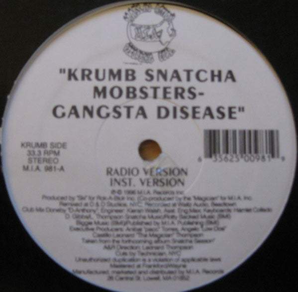 Krumb Snatcha : Mobsters - Gangsta Disease (12")