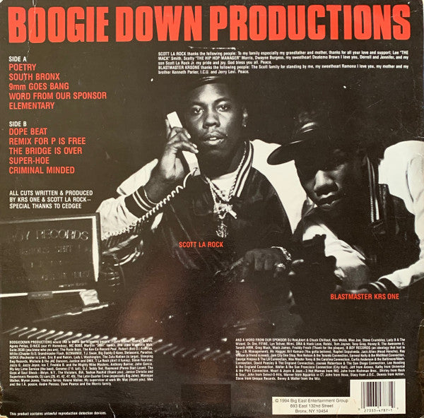 Boogie Down Productions : Criminal Minded (LP, Album, RE)