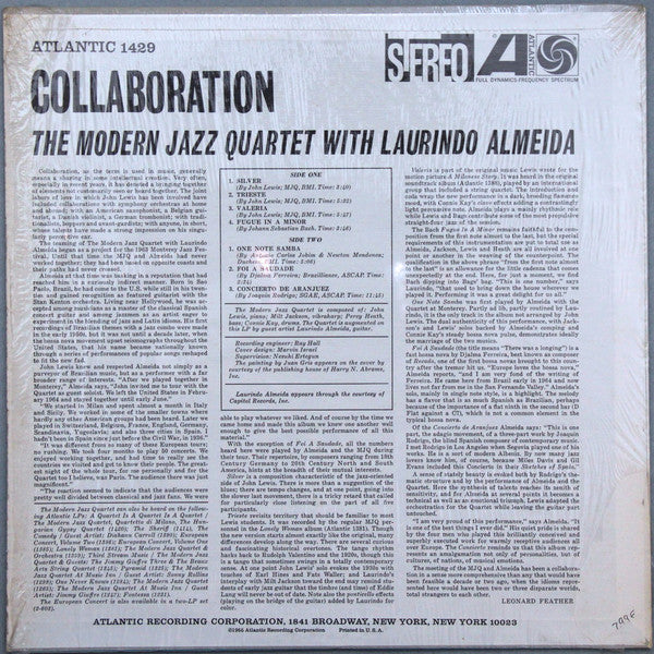 The Modern Jazz Quartet With Laurindo Almeida : Collaboration (LP, Album, RE, Pre)