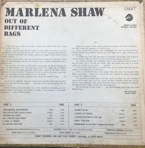 Marlena Shaw : Out Of Different Bags (LP, Album)