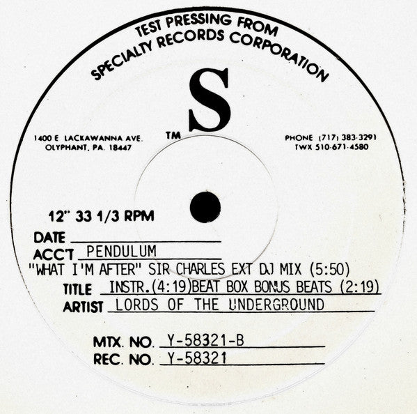 Lords Of The Underground : What I'm After (12", TP)