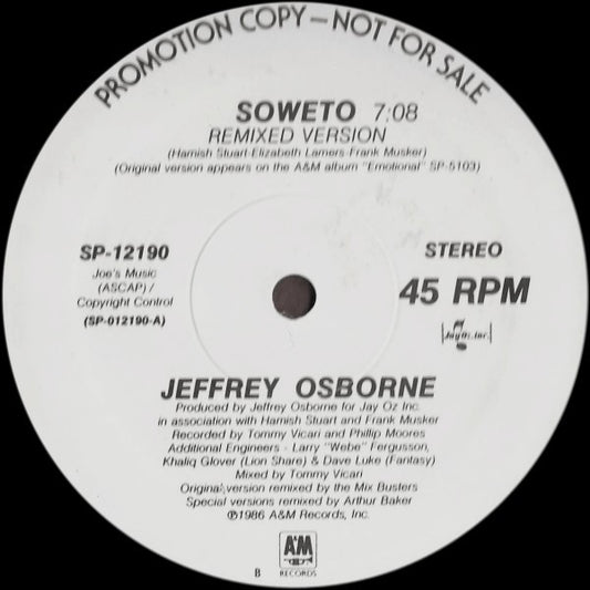 Jeffrey Osborne : Soweto (Remixed Version) (12", Promo)