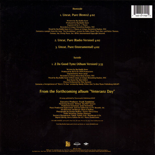 Big Daddy Kane : Uncut, Pure / 2 Da Good Tymz (12")