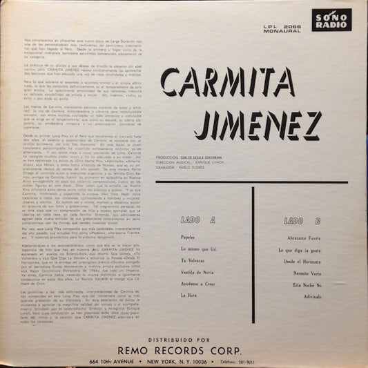 Carmita Jimenez, Enrique Lynch Y Su Orquesta : Papeles (LP, Album, Mono)