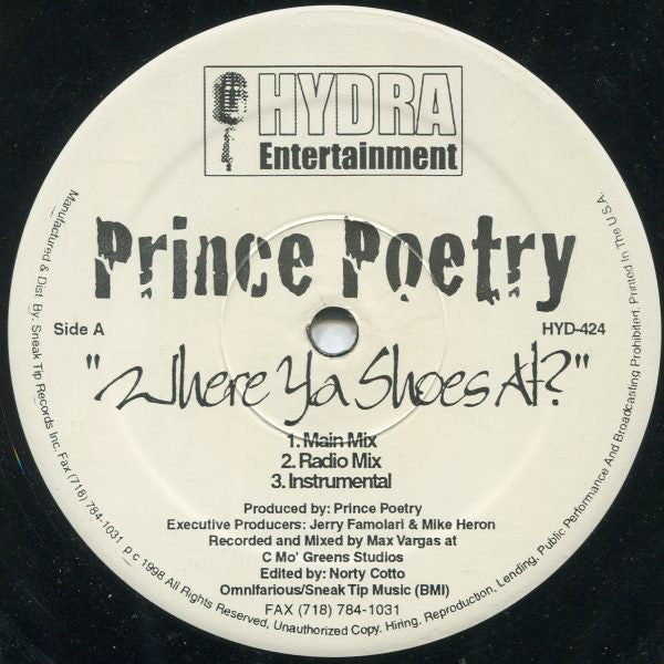 Prince Poetry* : Where Ya Shoes At? / Shine (12")