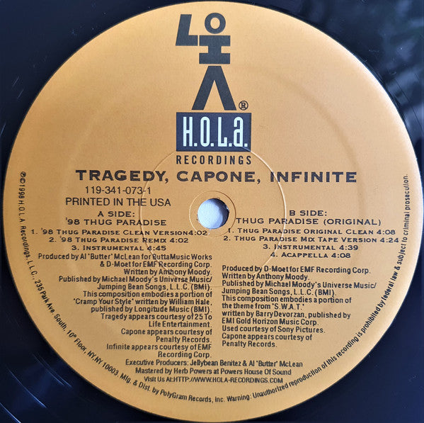 Tragedy Khadafi, Capone (3) & Infinite (5) : '98 Thug Paradise (12")