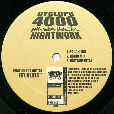 Sir Menelik AKA Cyclops 4000 : Space Cadillac / Nightwork (12")