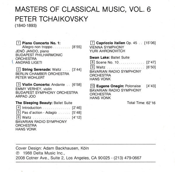 Pyotr Ilyich Tchaikovsky : Masters Of Classical Music, Vol.6: Tchaikovsky (CD, Comp)