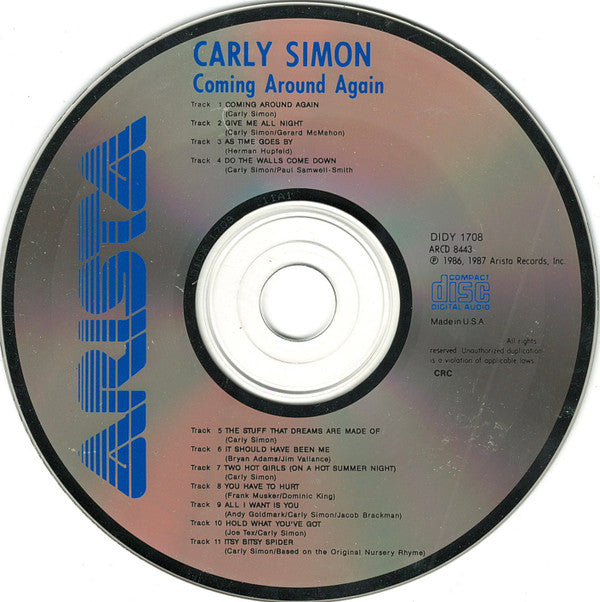 Carly Simon : Coming Around Again (CD, Album, Club)