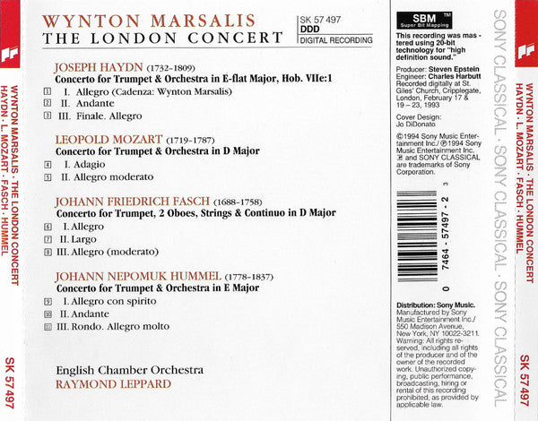 Joseph Haydn, Johann Nepomuk Hummel, Leopold Mozart, Johann Friedrich Fasch - Wynton Marsalis, English Chamber Orchestra, Raymond Leppard : Wynton Marsalis - The London Concert (CD, Album)