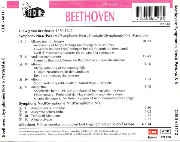 Ludwig van Beethoven : Symphonies Nos. 6 Pastoral  & 8 (CD, Comp)