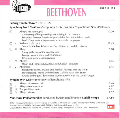 Ludwig van Beethoven : Symphonies Nos. 6 Pastoral  & 8 (CD, Comp)