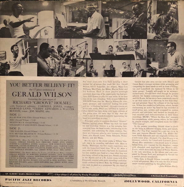 The 17 Piece Orchestra Of Gerald Wilson* featuring Richard "Groove" Holmes : You Better Believe It! (LP, Album, Mono)