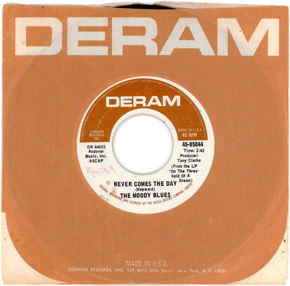 The Moody Blues : Never Comes The Day (7", Single, Lab)