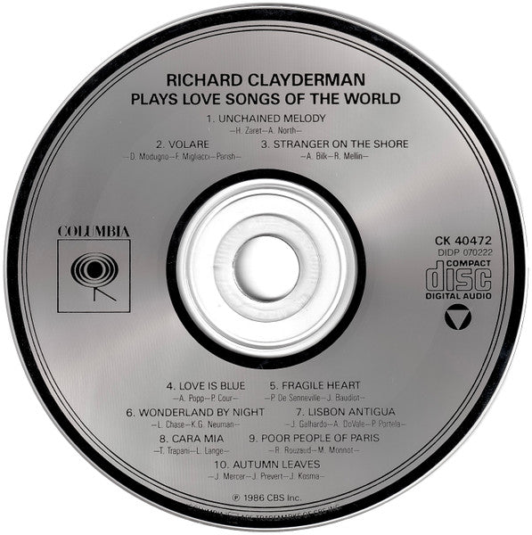 Richard Clayderman : Plays Love Songs Of The World (CD, Album, RE, RP)