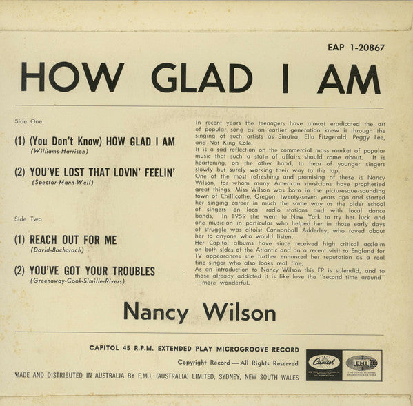 Nancy Wilson : How Glad I Am (7", EP)