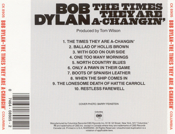 Bob Dylan : The Times They Are A-Changin' (CD, Album, RE, RP)