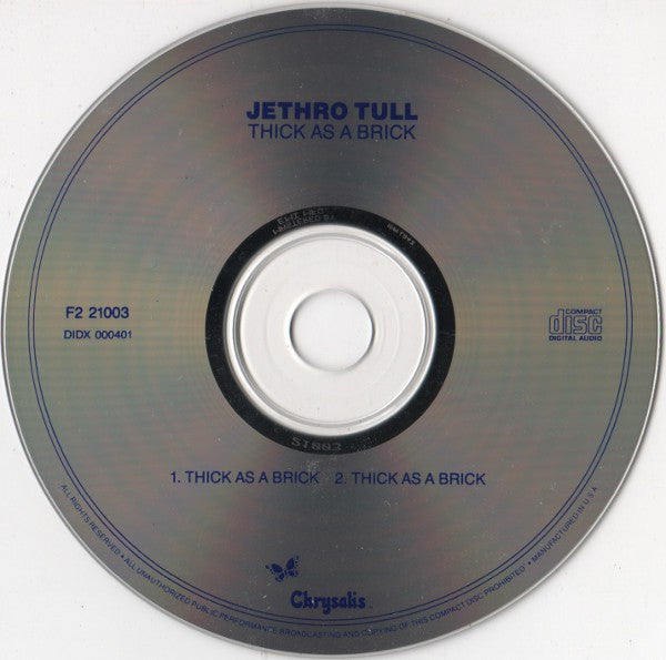 Jethro Tull : Thick As A Brick (CD, Album, RE)