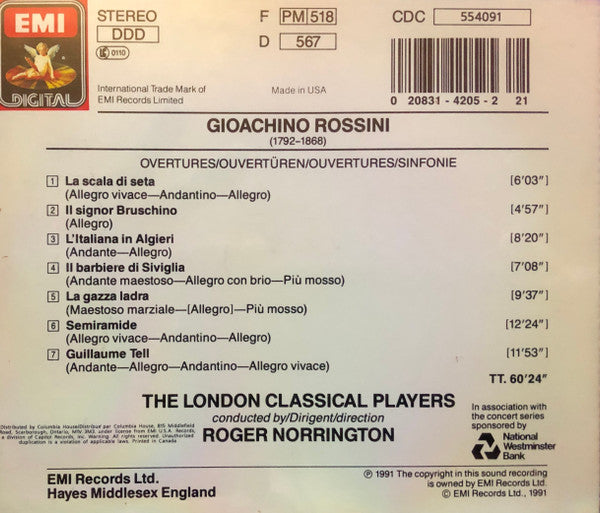 London Classical Players & Roger Norrington : Rossini: Overtures (CD, Album, Club)