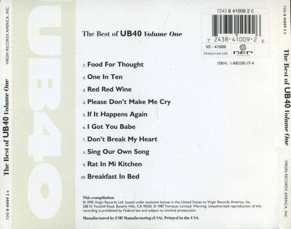 UB40 : The Best Of UB40 - Volume One (CD, Comp, RE)