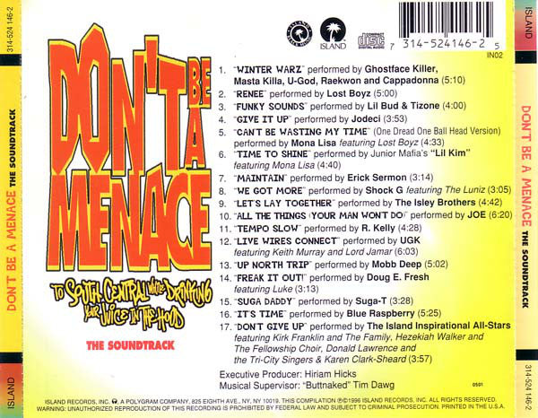 Various : Don't Be A Menace To South Central While Drinking Your Juice In The Hood (The Soundtrack) (CD, Comp)