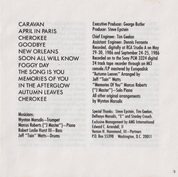 Wynton Marsalis : Marsalis Standard Time, Vol. 1 (CD, Album)