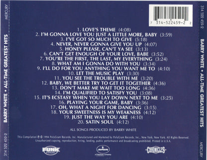 Barry White : All-Time Greatest Hits (CD, Comp, RE, RM, Son)