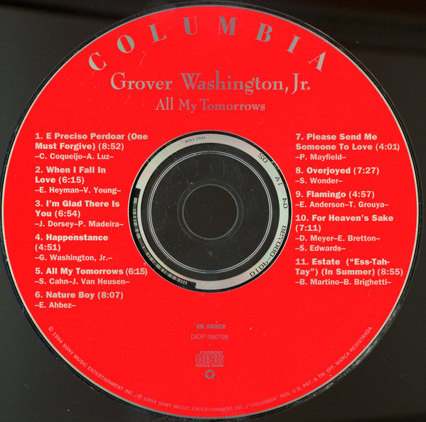 Grover Washington, Jr. : All My Tomorrows (CD, Album, RE)