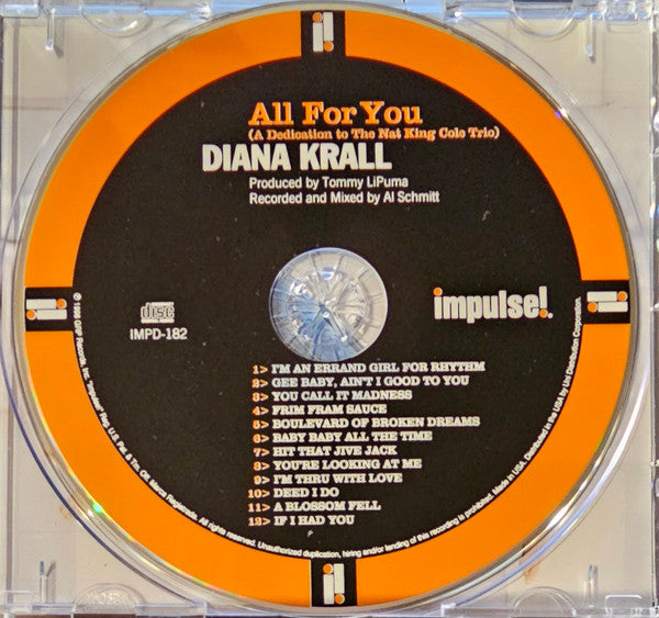 Diana Krall : All For You (A Dedication To The Nat King Cole Trio) (CD, Album, RE, Son)