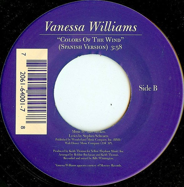 Vanessa Williams : Colors Of The Wind (7")