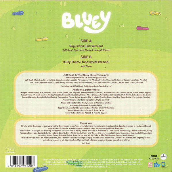 Joff Bush, The Bluey Music Team : Rug Island (Full Version) (7", Single, Pic, Rec)