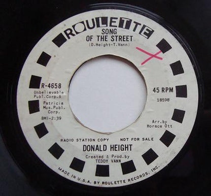 Donald Height : Song Of The Street / You're Too Much (7", Promo)