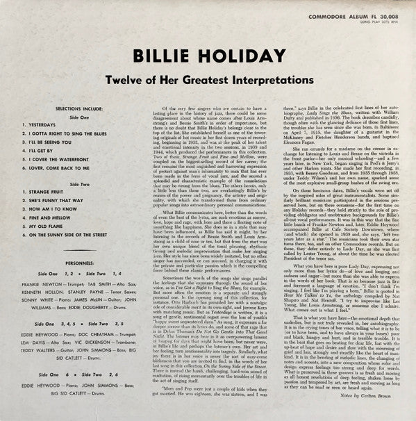 Billie Holiday : Billie Holiday (LP, Comp, Mono)