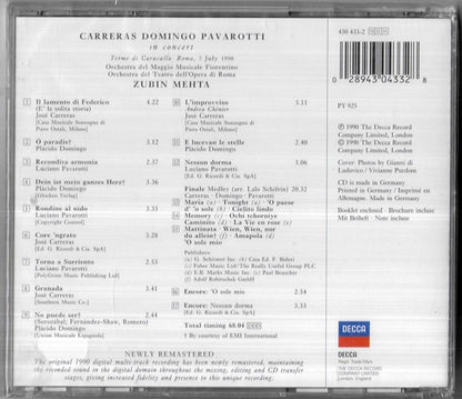 José Carreras, Placido Domingo, Luciano Pavarotti, Zubin Mehta : In Concert (CD, Album, RM)