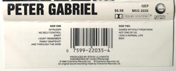 Peter Gabriel : Peter Gabriel (Cass, Album, RE, SR,)