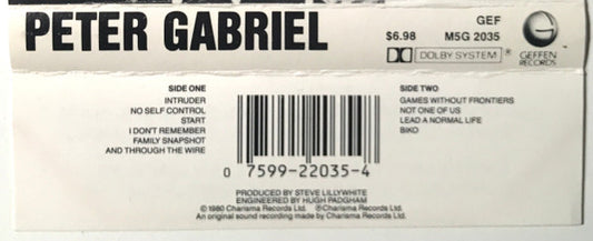 Peter Gabriel : Peter Gabriel (Cass, Album, RE, SR,)