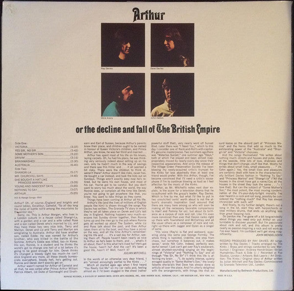 The Kinks : Arthur Or The Decline And Fall Of The British Empire (LP, Album, Pit)