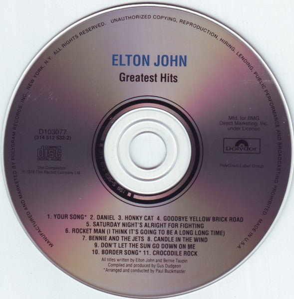 Elton John : Greatest Hits (CD, Comp, Club, RE, RP)