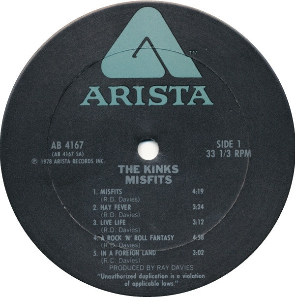 The Kinks : Misfits (LP, Album, Ter)