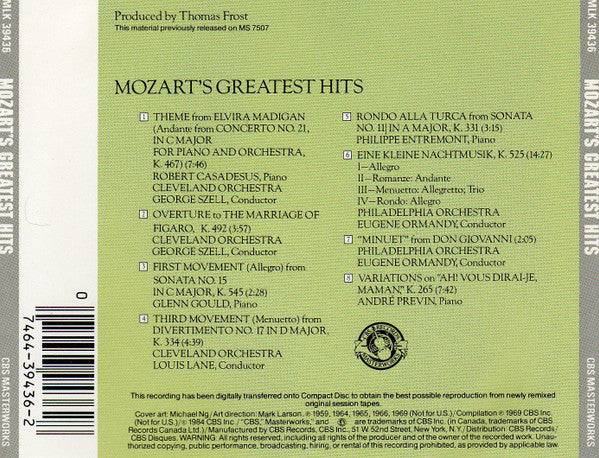 Wolfgang Amadeus Mozart : Mozart's Greatest Hits (CD, Comp, RE)