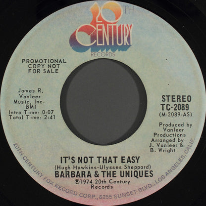 Barbara And The Uniques : It's Not That Easy (7", Single, Promo, Com)