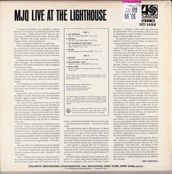 The Modern Jazz Quartet : Live At The Lighthouse (LP, Album)