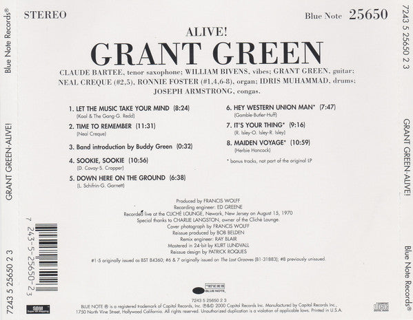 Grant Green : Alive! (CD, Album, RE, RM)