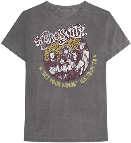 Aerosmith - Get Your Wings US Tour 74 Cheetah Print Gray Unisex ShortSleeve T-shirt 2XL (LP) M
