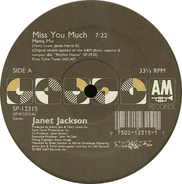 Janet Jackson : Miss You Much (12", Single)